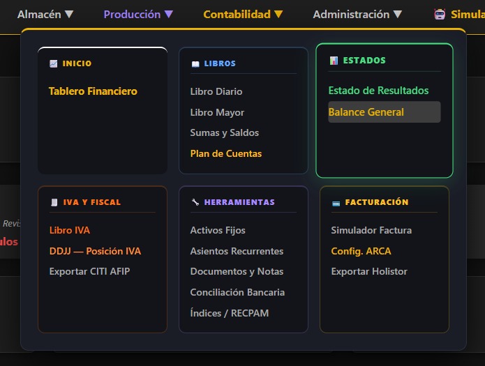 Módulo contable y tesorería BlackSheep — balance, libro IVA y flujo de caja